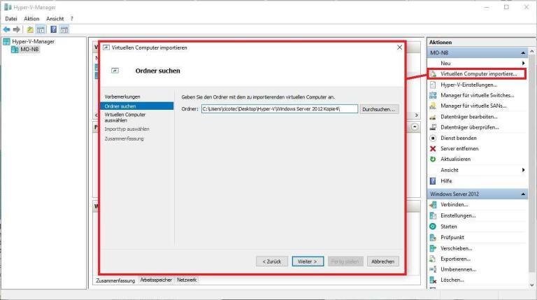 Virtuelle Maschine mit Hyper V Exportieren und Importieren