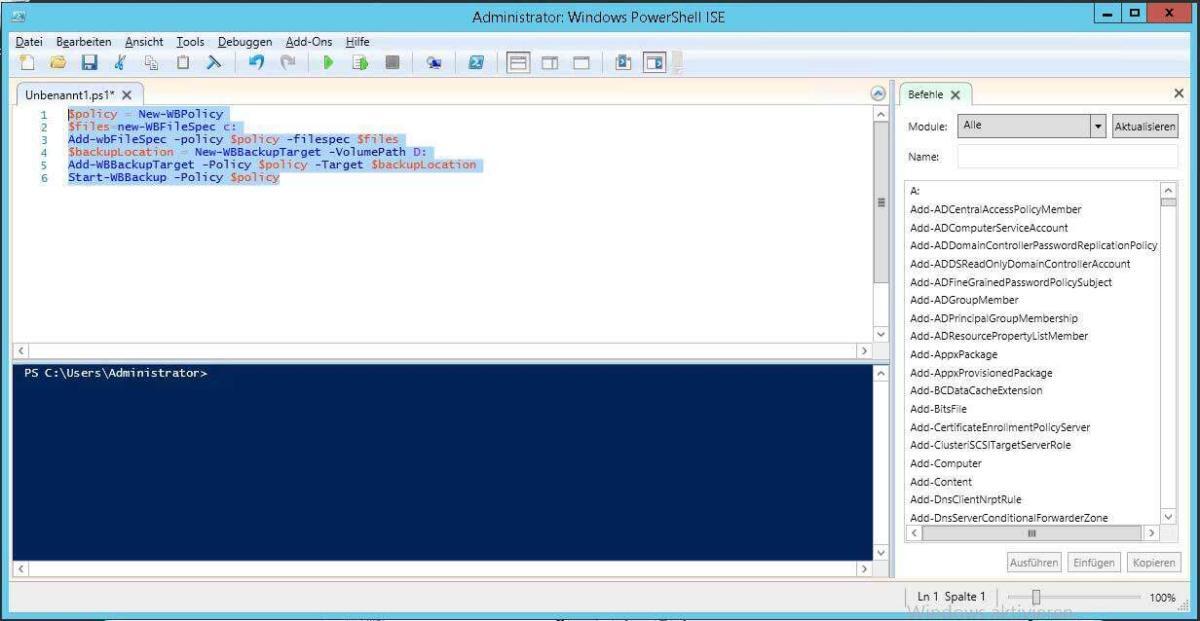 Erstellung eines Windows Server Backups mit PowerShell